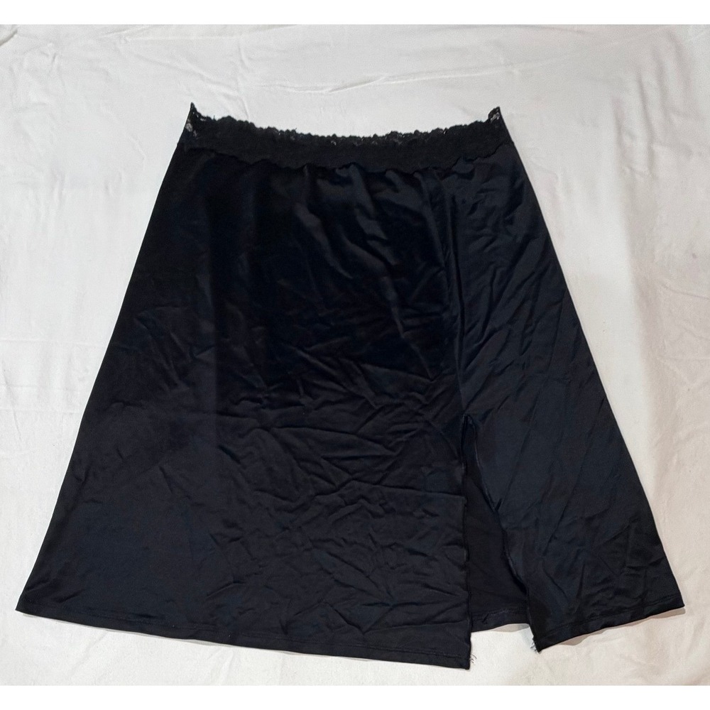 Vanity Fair Black Lace Trim‎ Half Slip Skirt Side Slit Style 11073 Womens Medium